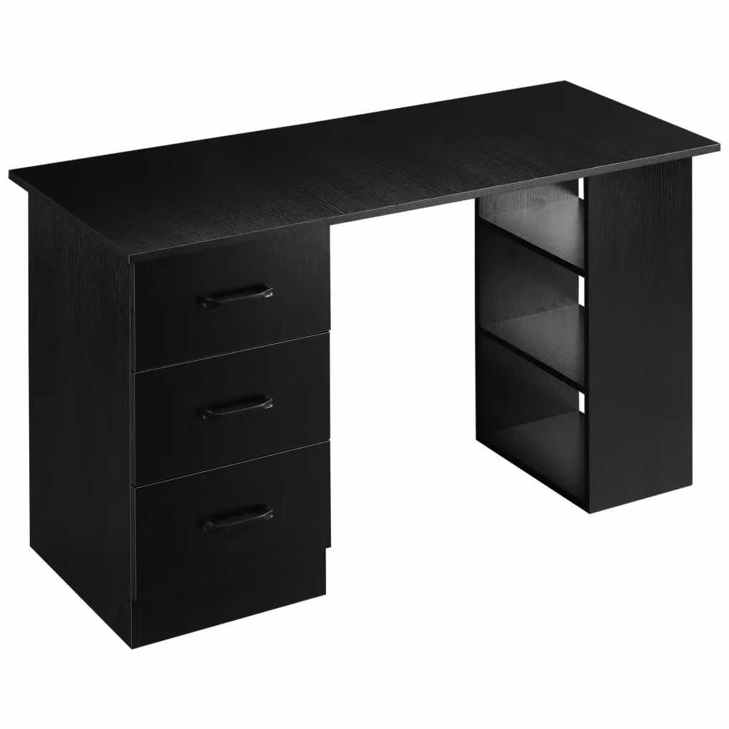 Scrivania Moderna Design In in Legno e MDF con Doppia Base per Ufficio o Camera da Letto, Colore Nero, L 120 x P 49 x H 72 cm – 2