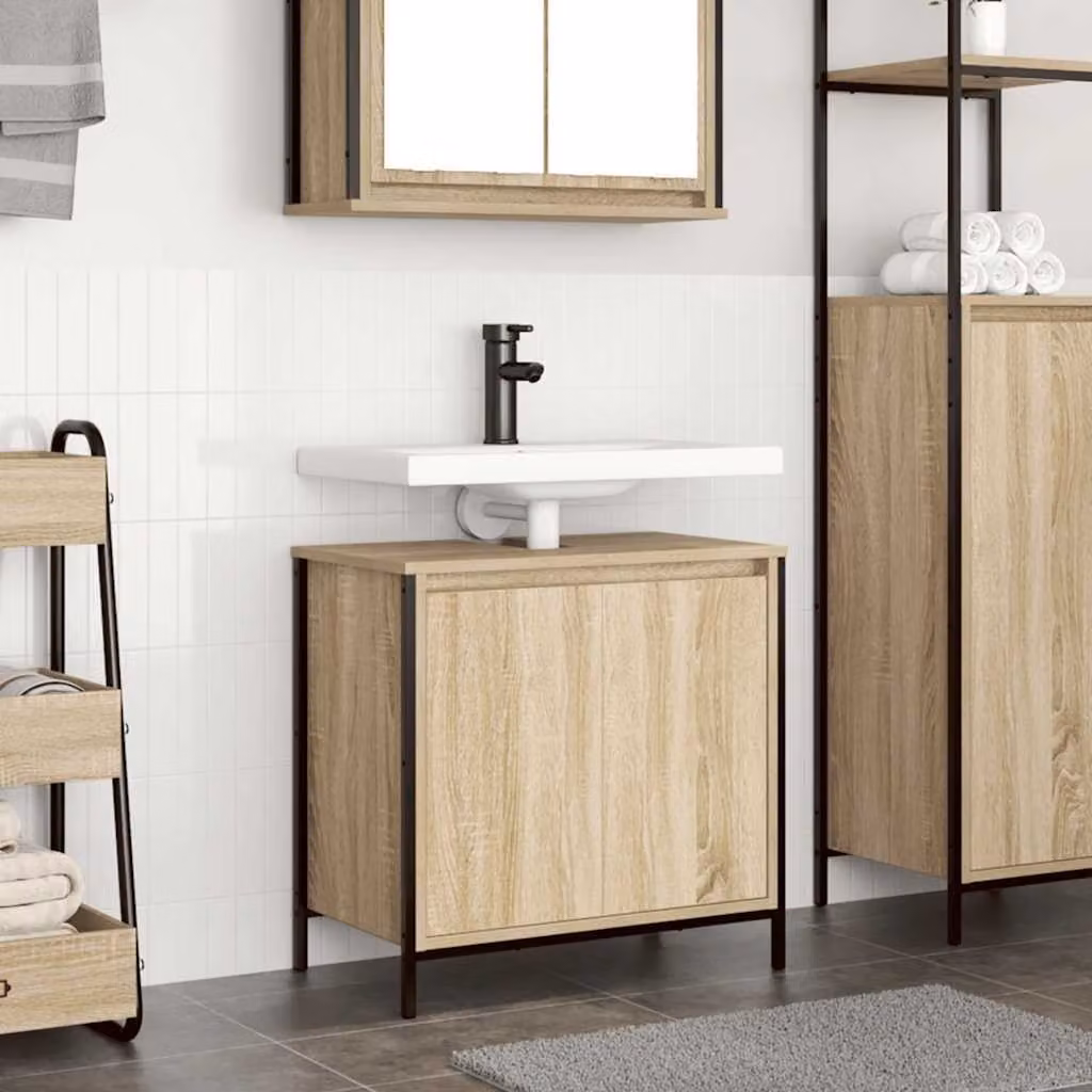 Mobile Lavabo da Bagno Moderno vidaXL in Rovere Sonoma Marrone L: 60 cm, P: 34,5 cm, H: 60 cm