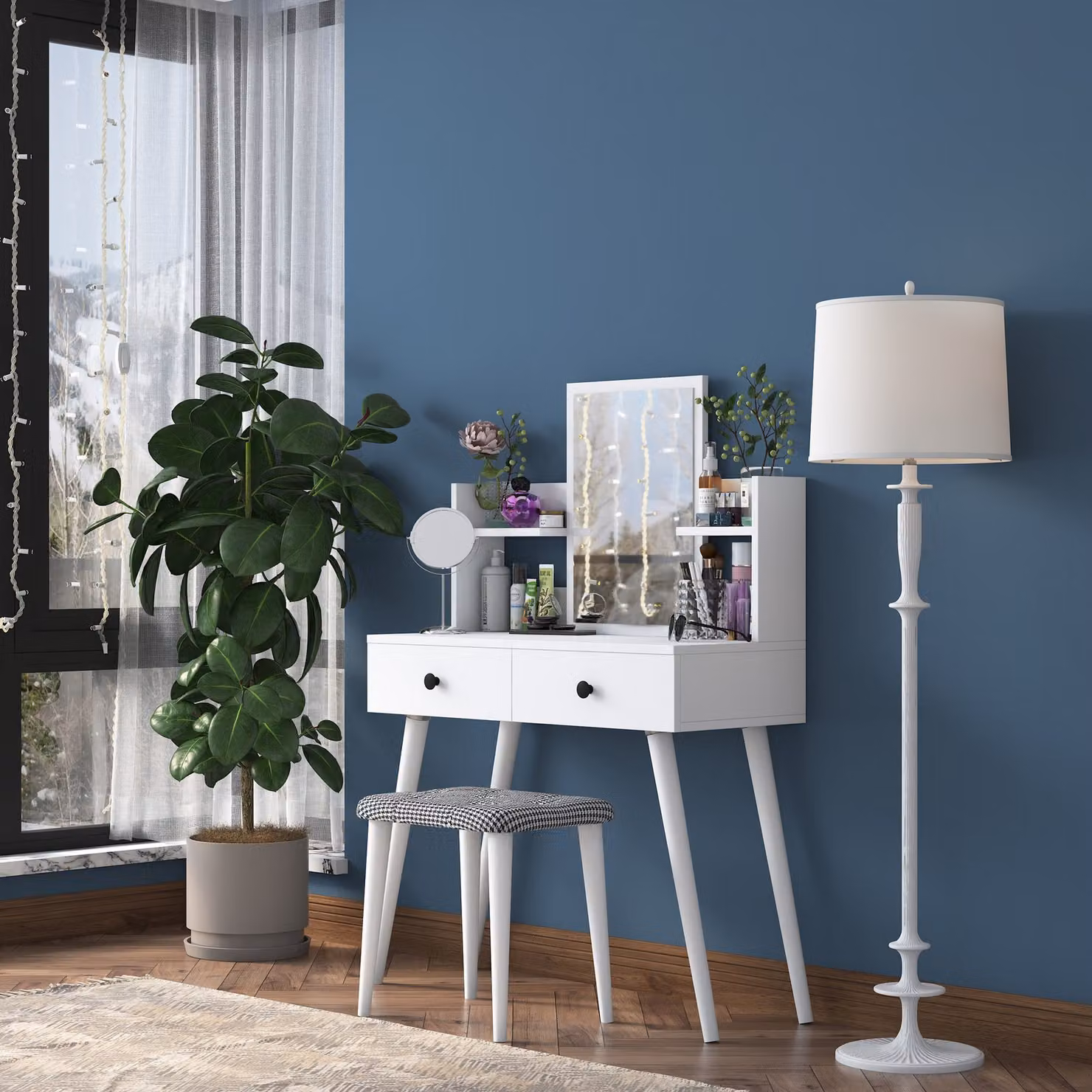 Skye Decor, BJ102- 2235, Tavolino da toilette, Bianco, 100 % FOGLIE RIVESTITE DI MELAMINA, 97,8 x 40 x 111,8 cm