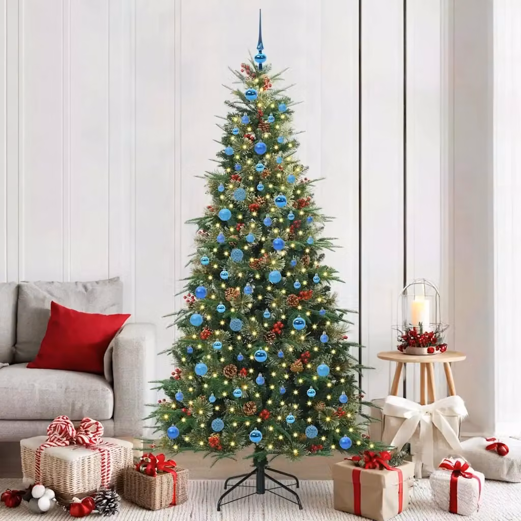 Albero di Natale artificiale moderno con rami pieghevoli in PVC e luci LED warm white, colore verde, altezza: 210 cm – 2