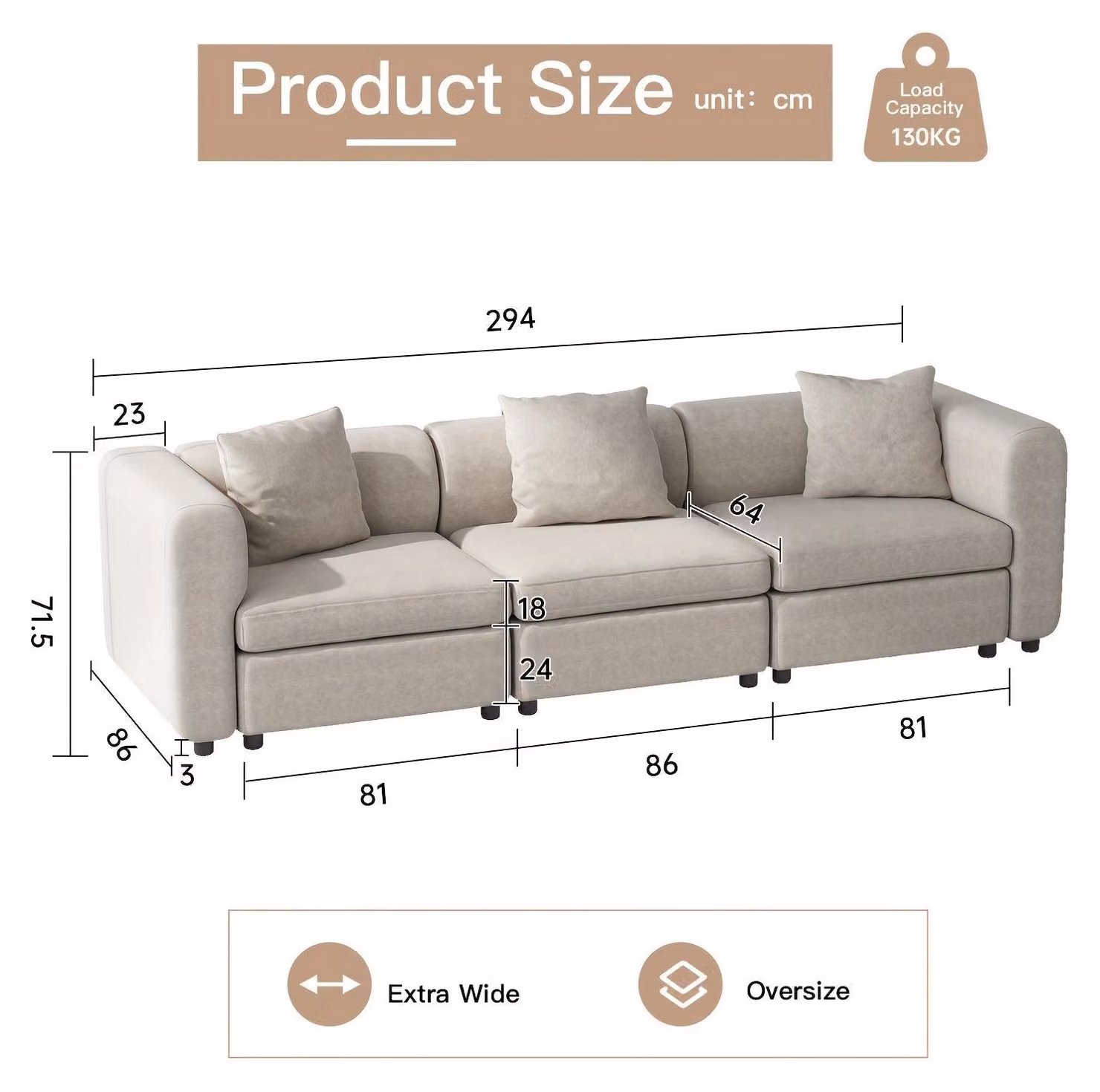 Divano ad angolo - Salotto ad angolo - Divano a forma di L - Divano lineare - Divano letto - Divano ad angolo beige modulare - Ampio spazio di seduta