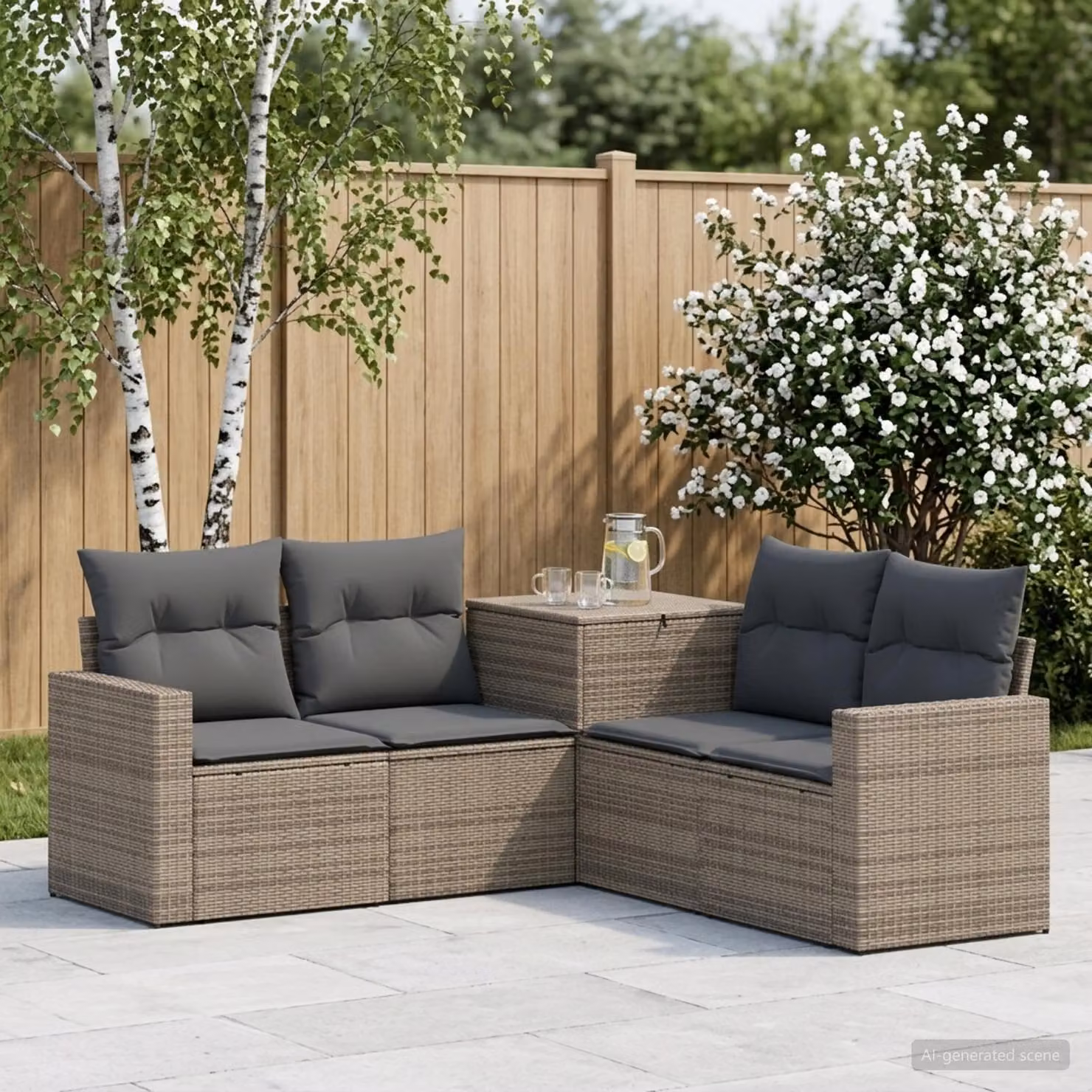 Set di divani da giardino vidaXL in polyrattan a forma di L con cuscini inclusi, colore grigio e antracite