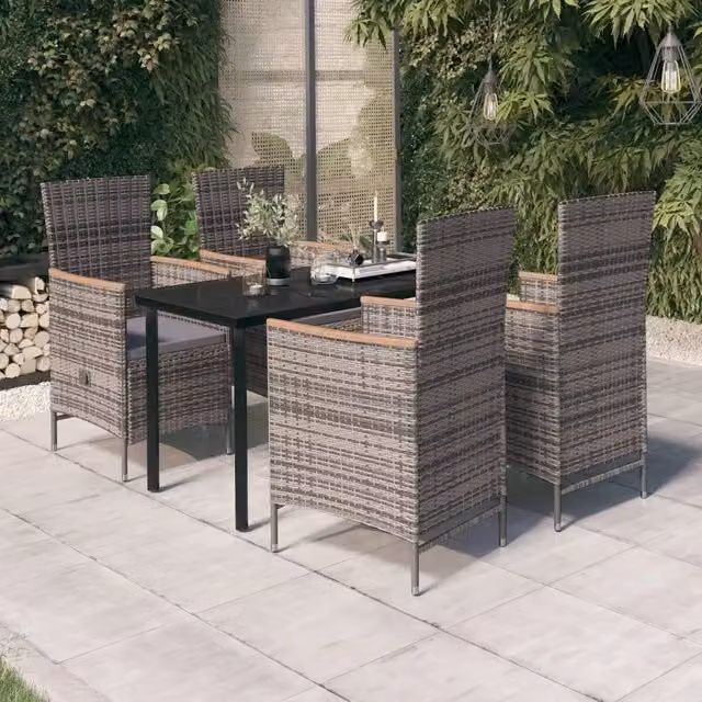 Set da Pranzo da Giardino 5 pz con Cuscini Grigio 3099433
