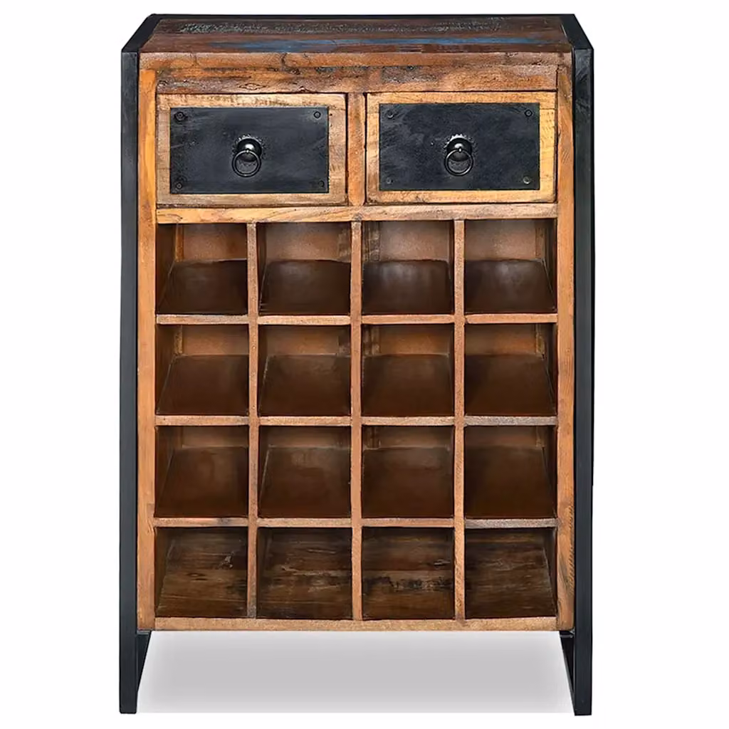 Portavini CFW5134655 in legno massello e metallo stile industrial, colore marrone, capacità 16 bottiglie, L: 80 cm, P: 35 cm, H: 54 cm – 2