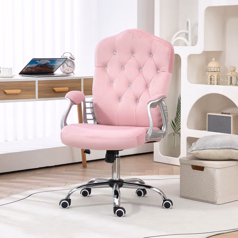 sedia da ufficio girevole okwish sedia da lavoro sedia da computer con funzione dondolo e rotelle, sedia girevole executive sedia da scrivania con manopola di tensione regolabile, rosa