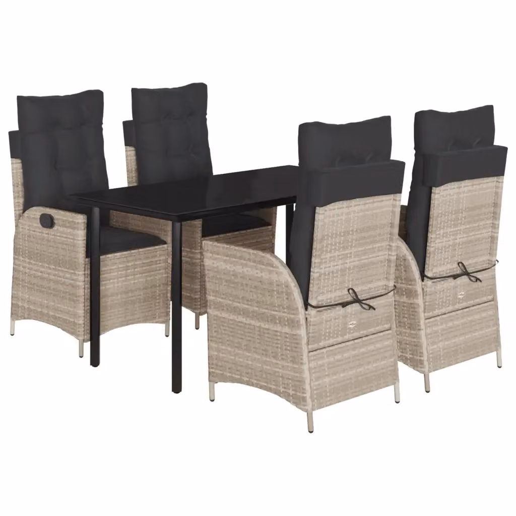 Set Pranzo da Giardino vidaXL in Polyrattan con Piano in Vetro e 5 Cuscini Grigio Chiaro – 2