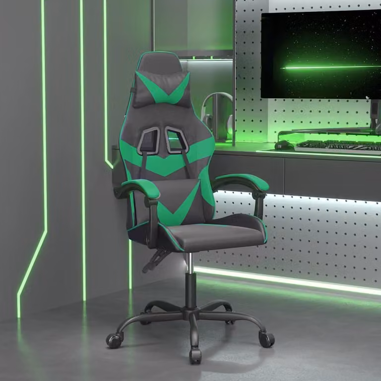 Sedia da Gaming vidaXL Nera e Verde in Similpelle con Poggiatesta e Ruote
