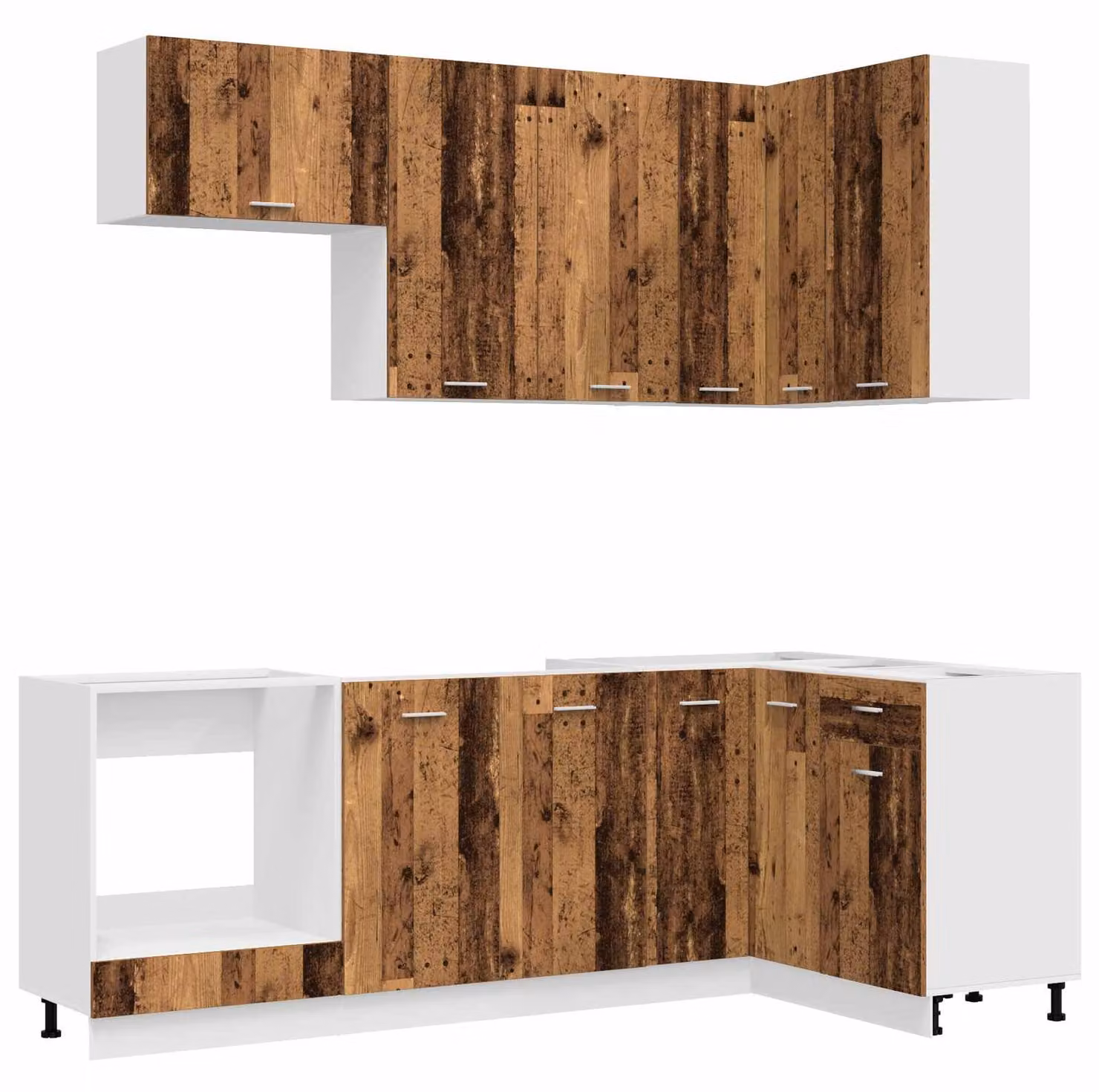 Set da cucina LYON, 8 pezzi, realizzato in legno massello riciclato e materiale composito