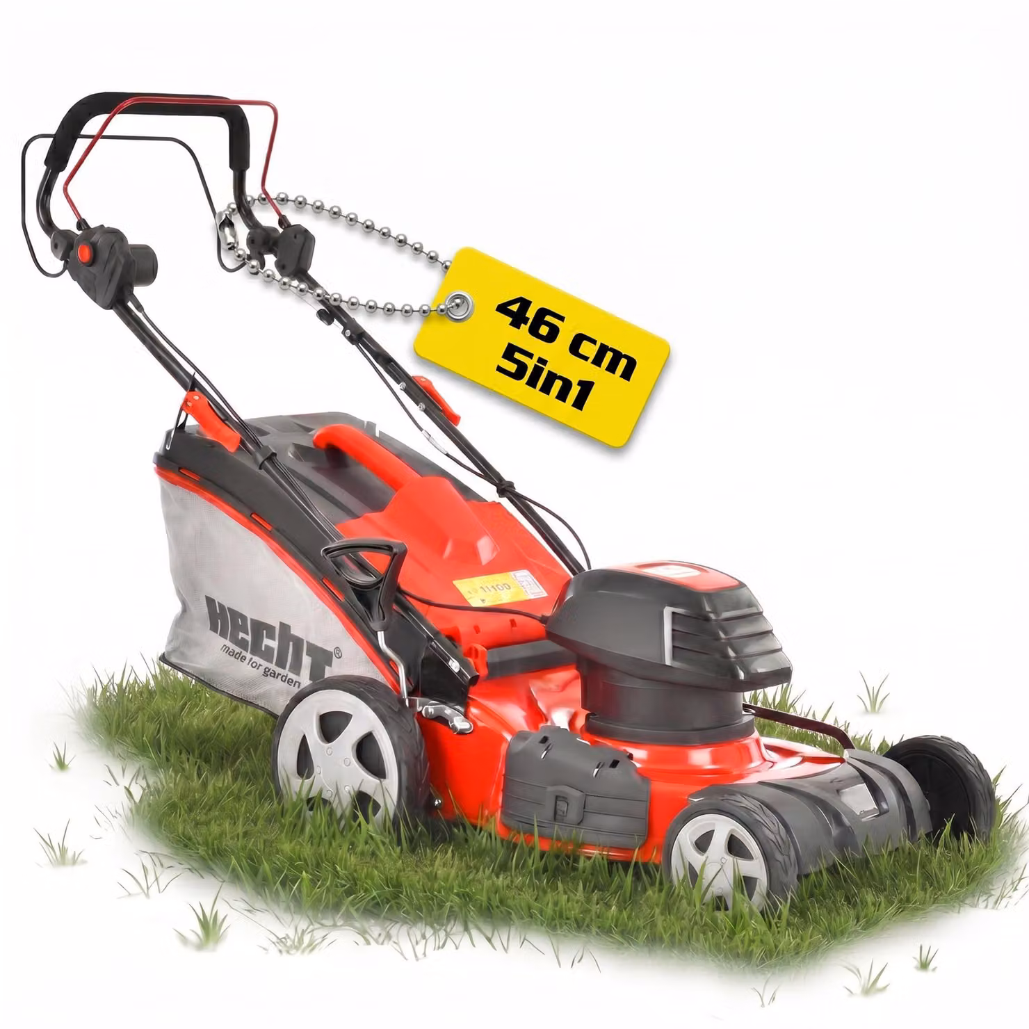 Tosaerba elettrico HECHT con trasmissione 1802 S | 46 cm di larghezza di taglio | 1800 W | 5in1 | trinciaerba | 50 L di cesto per l'erba | 3,3 km/h