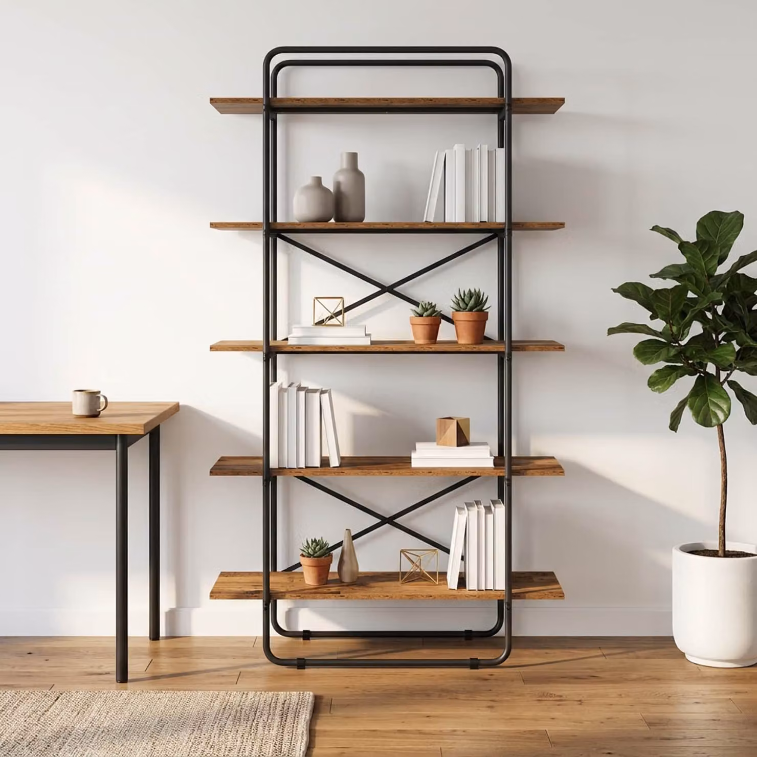 Libreria vidaXL a 5 livelli in stile industriale con finitura legno di quercia marrone, L 100 cm x P 35 cm x H 175,5 cm