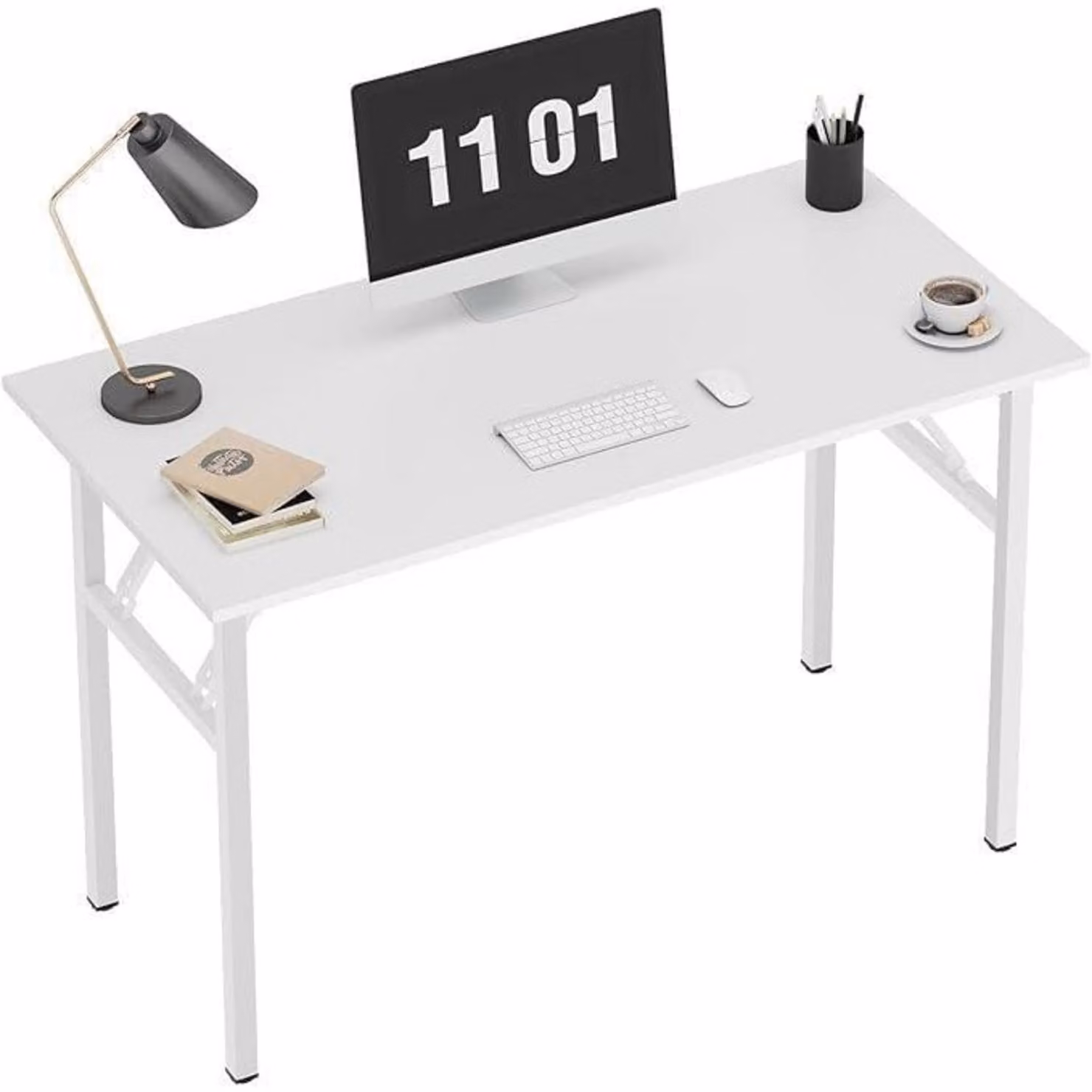 Scrivania pieghevole, scrivania per computer, legno, bianca, 120x60 cm
