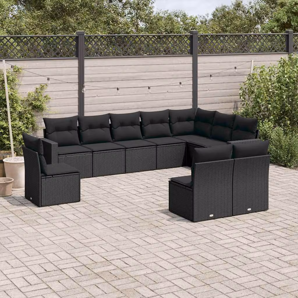 vidaXL Set Divani da Giardino a L in Polyrattan Nero con Cuscini e Struttura in Acciaio – 1