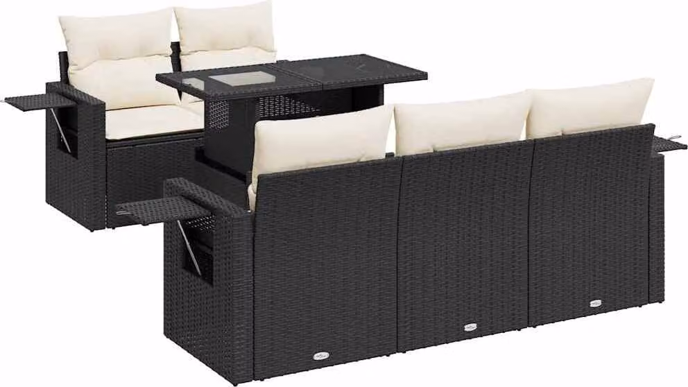Set Divano da Giardino 6 pz con Cuscini Nero in Polyrattan
