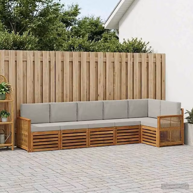 Set di divani da esterno 5 pz Naturale e Grigio Chiaro 3384417