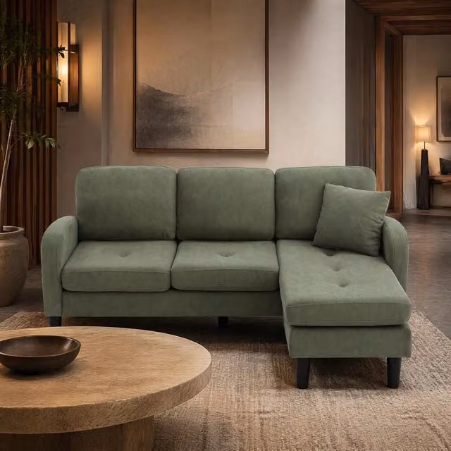Divano angolare 166x118x77 cm verde in tessuto a coste con chaise longue modulare