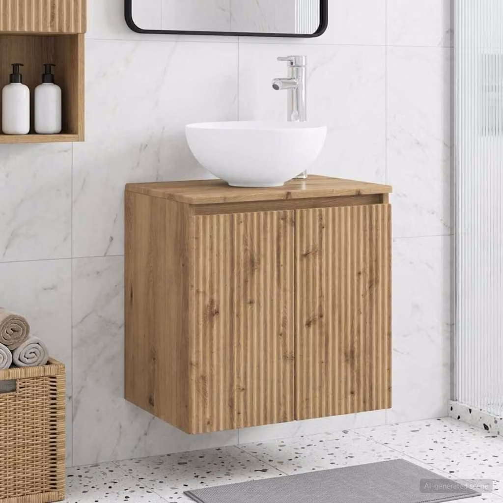 Lavabo da parete mobile vidaXL in rovere artigianale, colore marrone, L: 49,5 cm, P: 35 cm, H: 63 cm