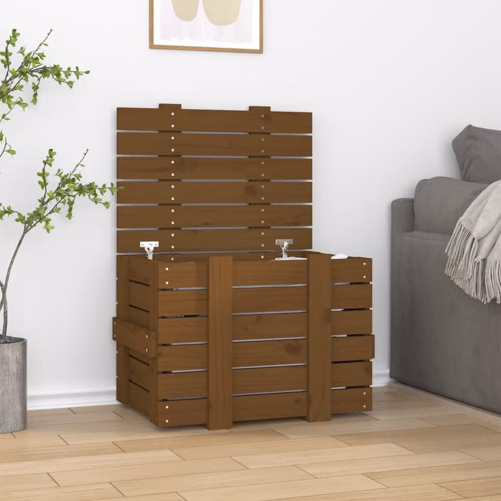 Contenitore portaoggetti con coperchio vidaXL in legno massello color marrone L: 58 cm, P: 40,5 cm, H: 42 cm