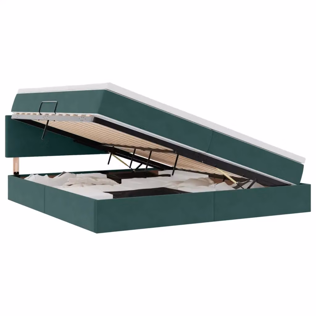 Letto con contenitore e illuminazione LED vidaXL in velluto verde con materasso, L/P/H: 200 x 200 x 33 cm – 2