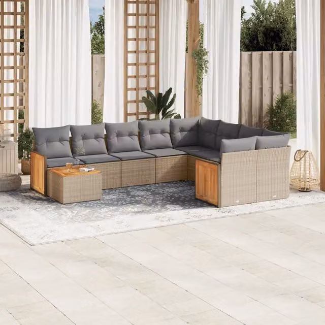 Set Divano da Giardino Moderno VIDAXL in Polyrattan con 10 Cuscini Beige e Grigio