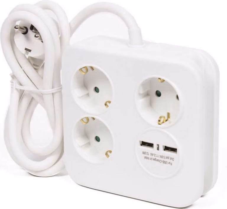 Cubo di prese di corrente Striscia di prese di corrente Estensione della presa di corrente Blocco quadrato a 3 vie, 2 x USB a ricarica rapida