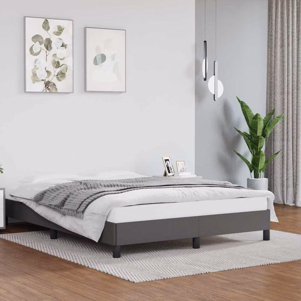 Giroletto vidaXL in similpelle grigia con doghe in legno, L/P/H: 140 x 200 x 143 cm