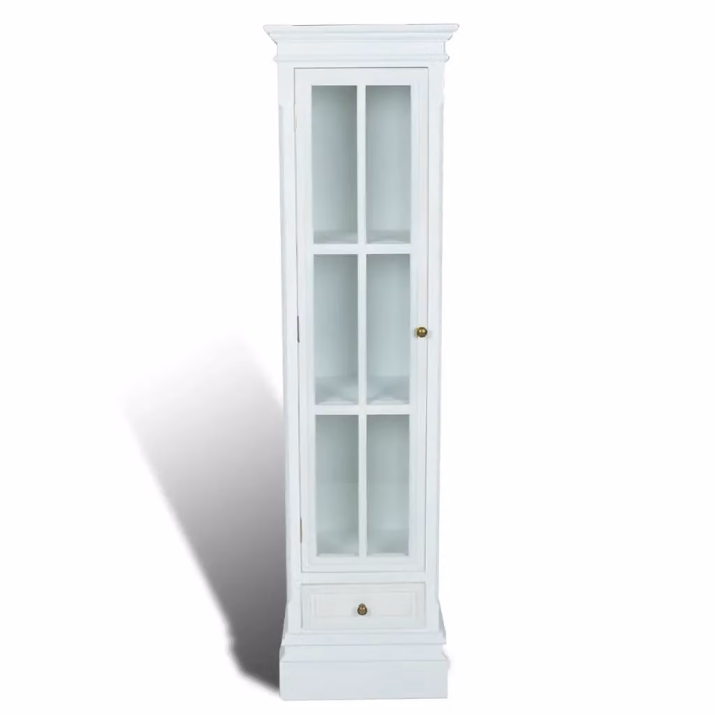 vidaXL Armadietto a Parete in Legno Bianco con Ante in Vetro e Scaffali Aperti, Stile Vintage, H 138 x L 38 x P 25,5 cm – 2