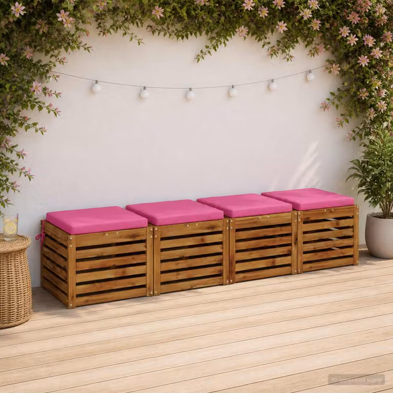 Set di 4 cuscini per sedia quadrati vidaXL in poliestere rosa con rivestimento rimovibile e resistente ai raggi UV