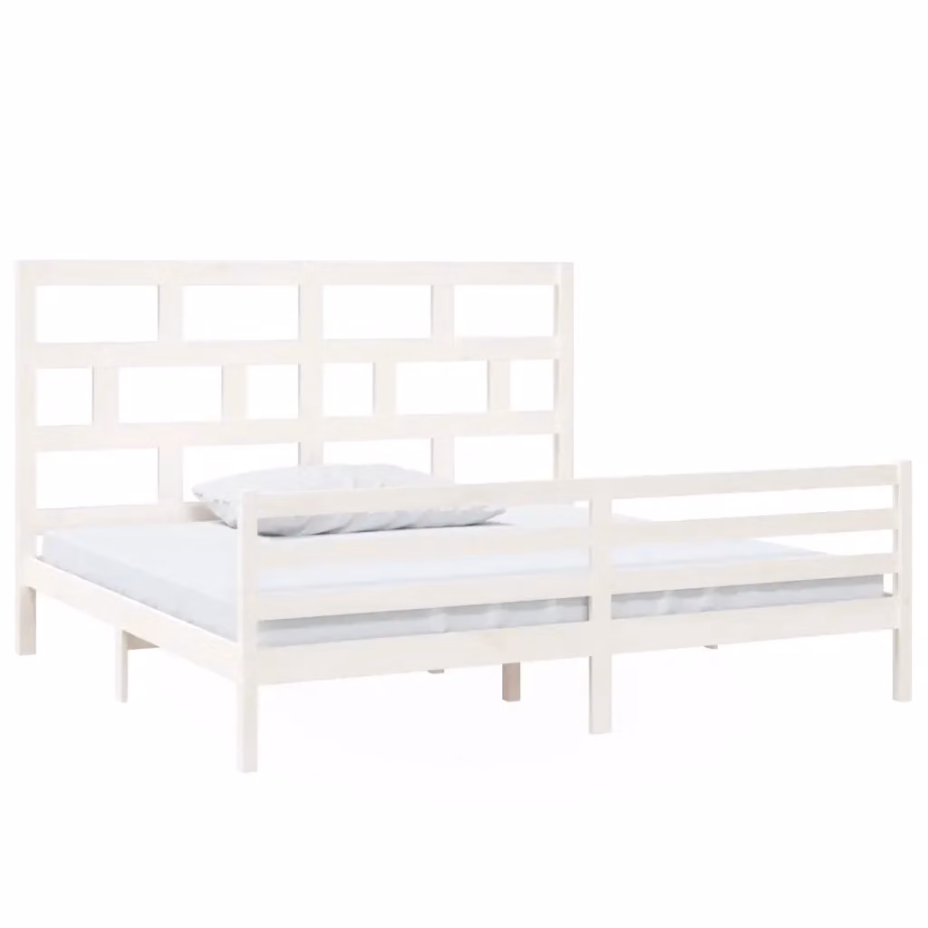 Letto matrimoniale vidaXL in legno massello di pino bianco con doghe in legno L 200 cm x P 200 cm – 2