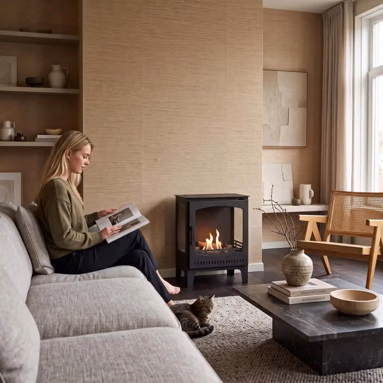 Caminetto a etanolo Xaralyn - stufa Stoove - metallo nero - potenza termica 2,5 kW - a libera installazione - con bruciatore a etanolo in Vetroceramica brevettato - caminetto classico a etanolo - caminetto decorativo