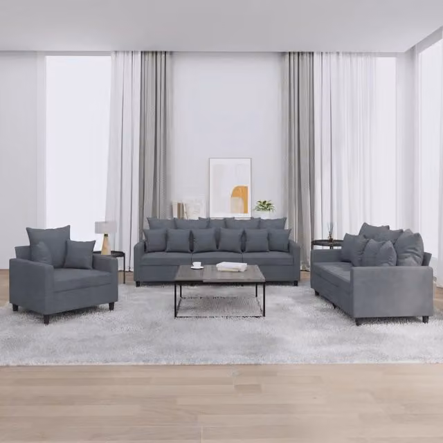 Set di divani 3 pezzi vidaXL in velluto grigio con cuscini per soggiorno moderno