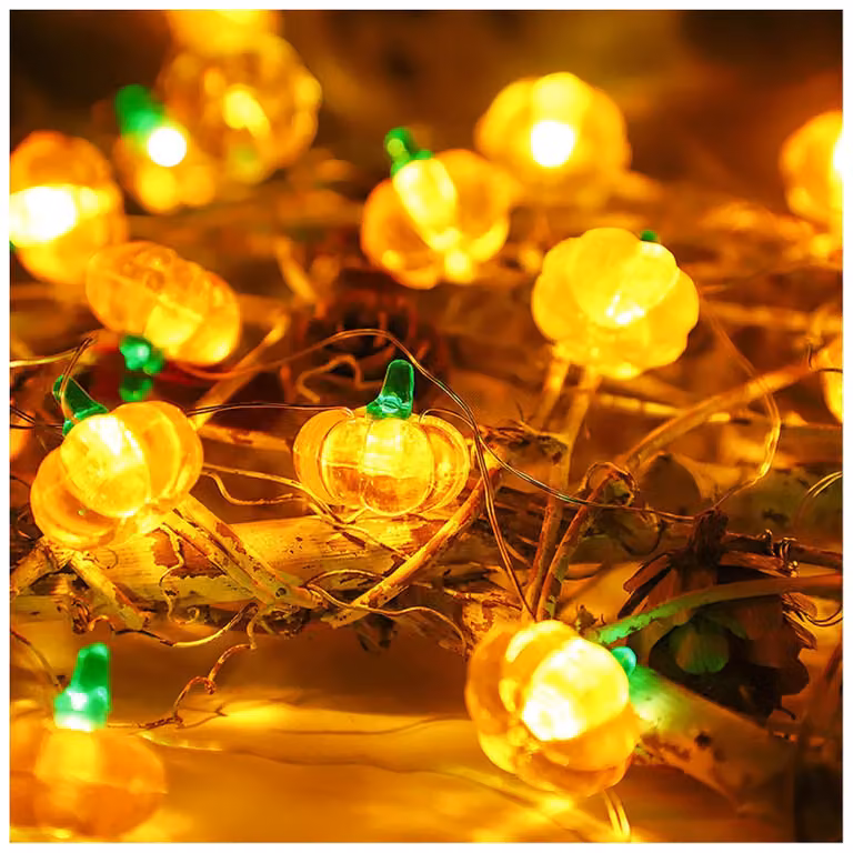 Catena luminosa a forma di zucca, 3 metri, 30 LED, alimentata a batteria, con timer