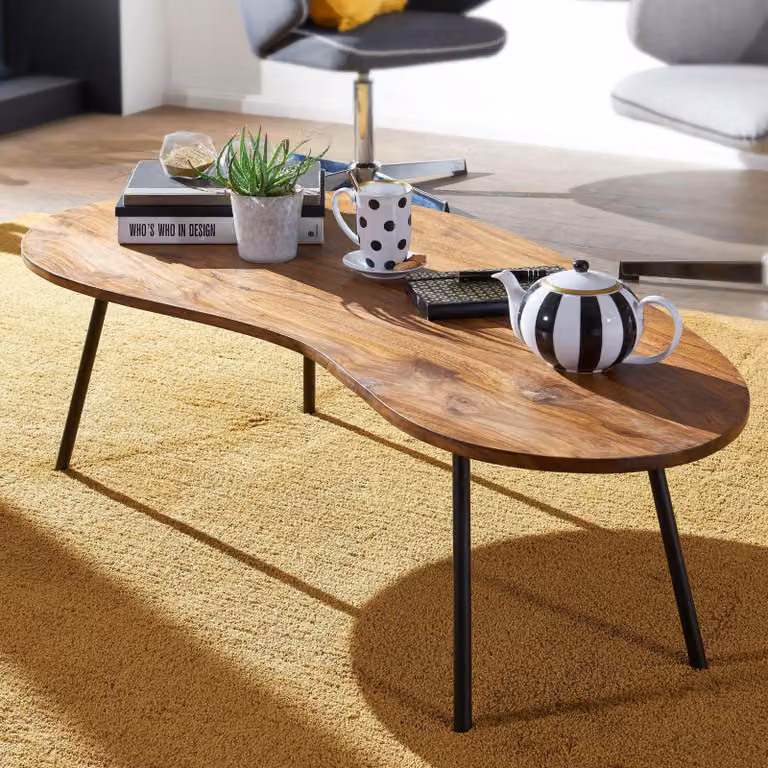 FineBuy Tavolino da caffè Sheesham Legno massiccio / metallo 122x36x63 cm Tavolino industriale | Tavolo da soggiorno Elegant Big | Tavolino finale
