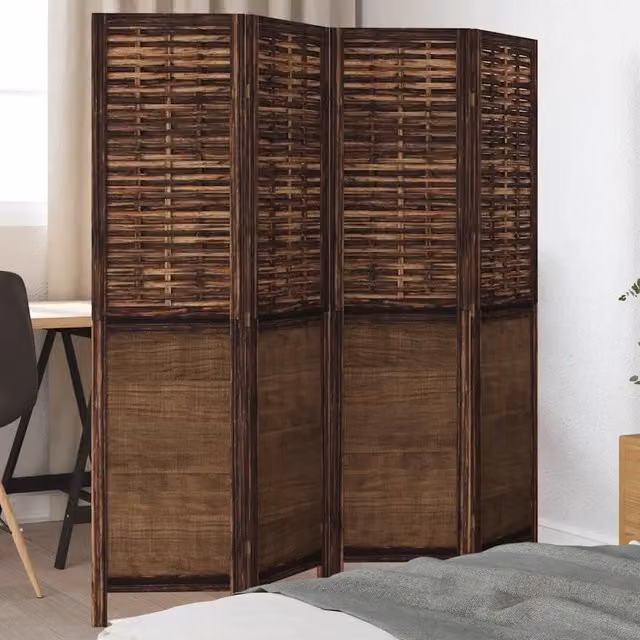 Divisorio Ambienti vidaXL in Legno e Rattan Marrone con 4 Pannelli H: 160 cm, L: 145 cm, P: 4 cm