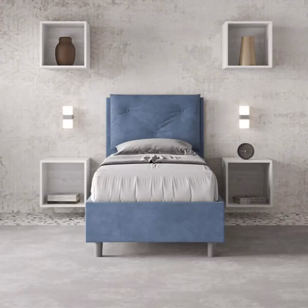 Letto singolo contenitore imbottito Ityhome in microfibra blu L 90 cm x P 210 cm – 2