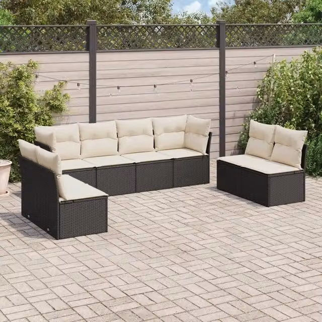 Set Divani da Giardino con Cuscini 8 pz Nero in Polyrattan 3217446