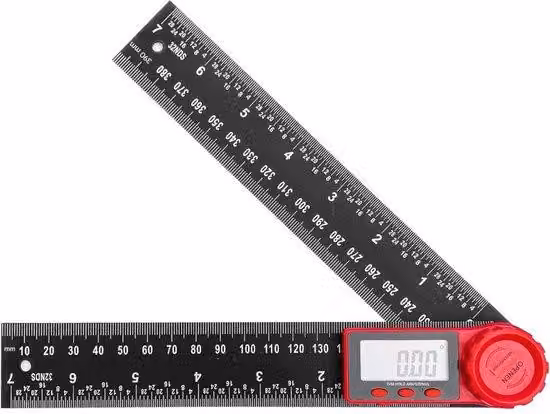 Goniometro digitale a 360 gradi con schermo LCD e funzione di blocco - Misuratore d'angolo da 200 mm - Nero, per l'ingegneria meccanica, la lavorazione del legno, l'edilizia e la topografia