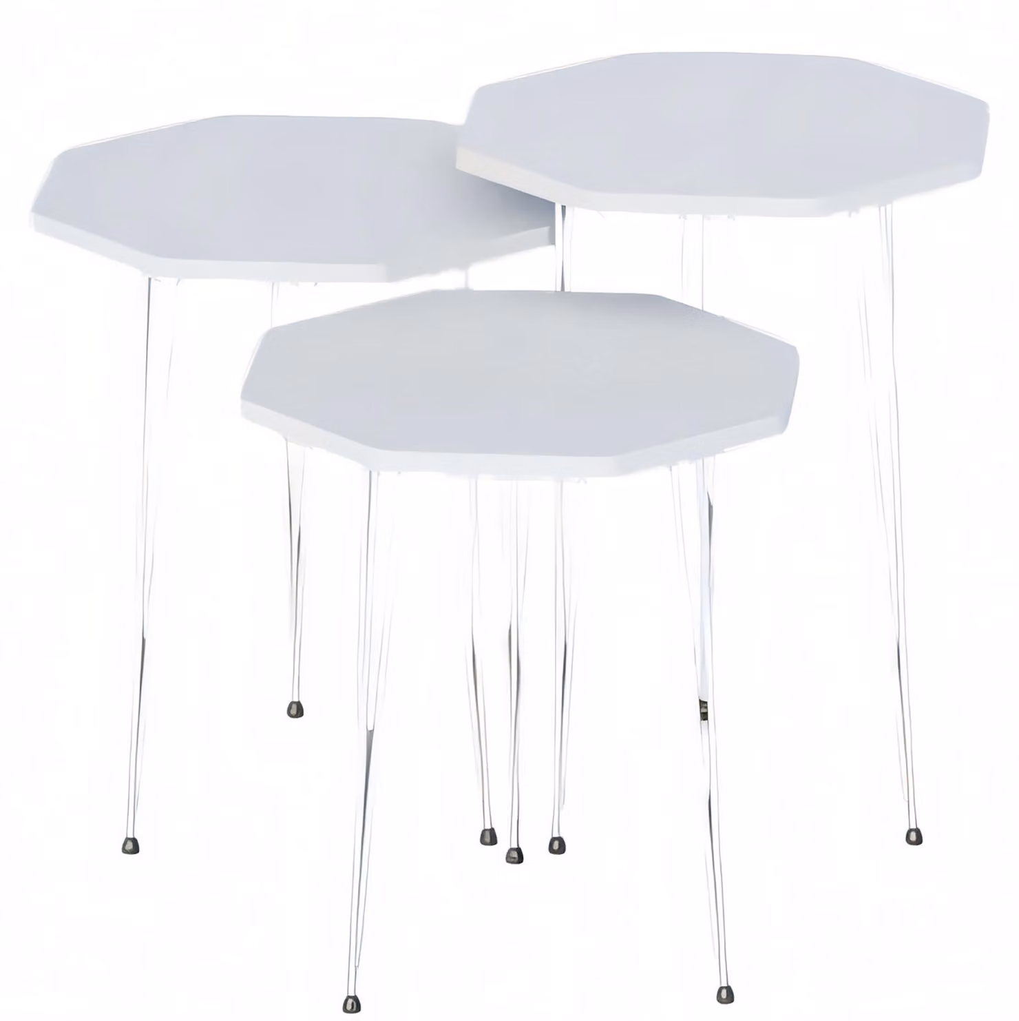 Elegantes weißes Couchtisch-Set aus Holz und Edelstahl
