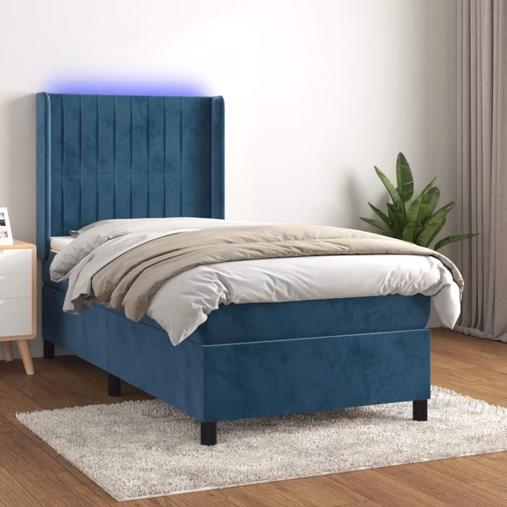 Maison Exclusive - Letto boxspring con materasso e LED blu scuro 90x190 cm velluto