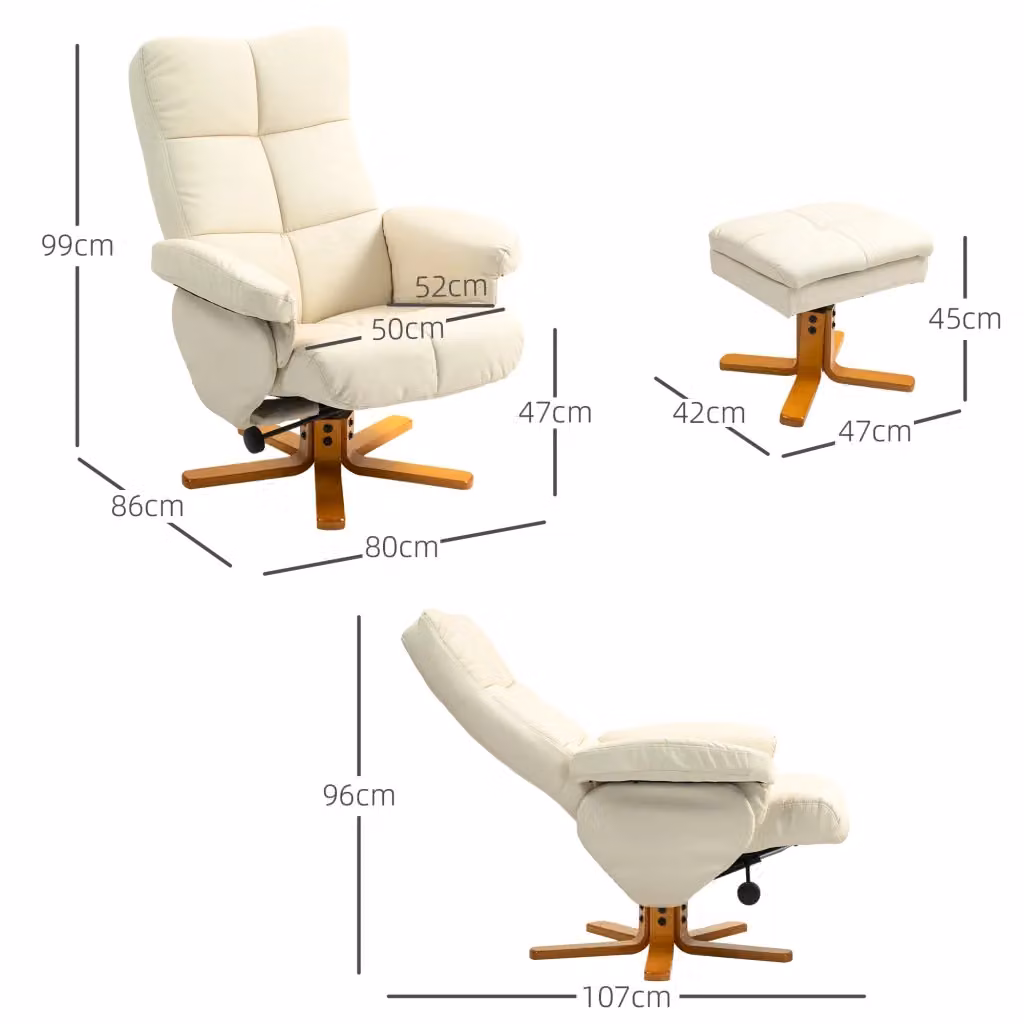 Poltrona relax girevole 360° WISHDOR con poggiapiedi, reclinabile e design moderno, bianco – 2