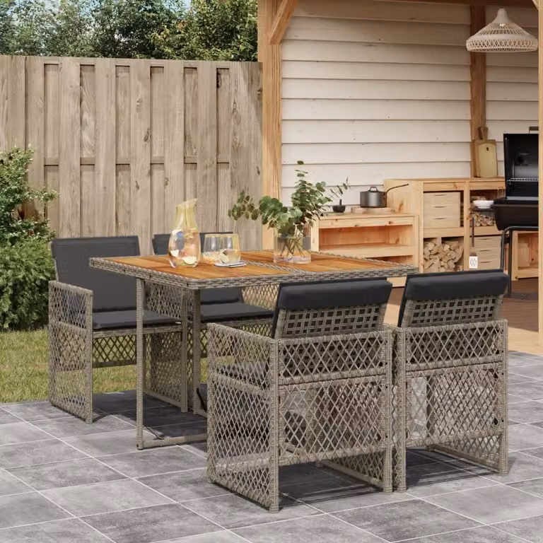 Maison Exclusive - Set da Pranzo da Giardino 5 pz con Cuscini in Polyrattan Grigio