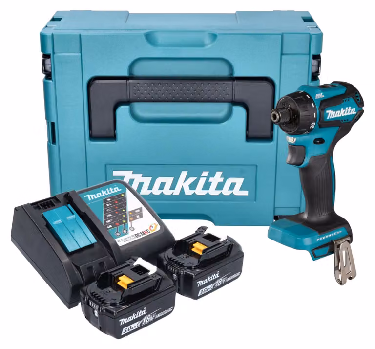 Trapano a batteria Makita DDF 083 RFJ 18 V 40 Nm 1/4'' brushless + 2x batteria ricaricabile 3,0 Ah + caricabatterie + Makpac
