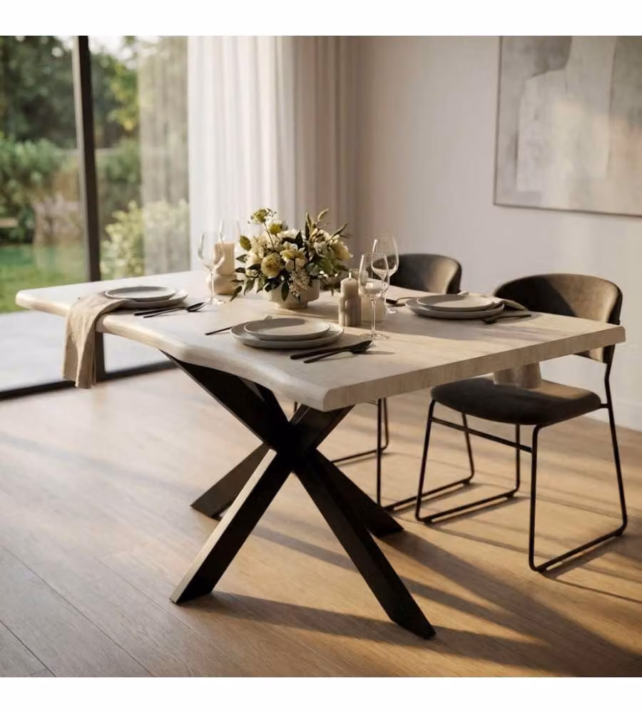 Cosma Tavolo Grigio Effetto Pietra 160 x 90 cm Struttura Nera Moderno