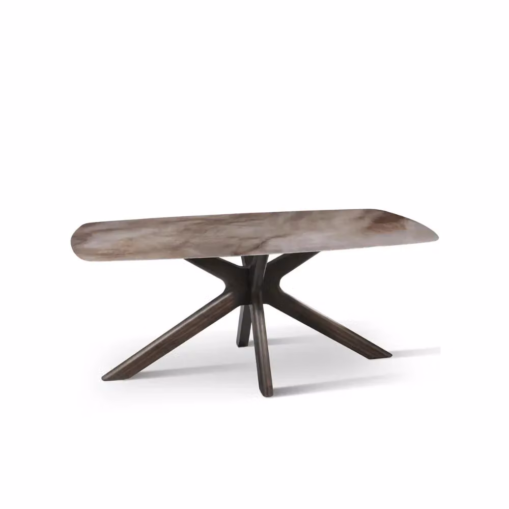 Tavolo da pranzo fisso Thiago Duzzle in ceramica effetto marmo alabastro e legno noce, L: 180 cm, P: 90 cm, H: 76 cm – 2