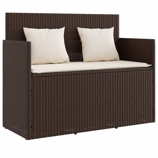 Panchina da Giardino | Panca da Giardino con Cuscini Marrone in Polyrattan
