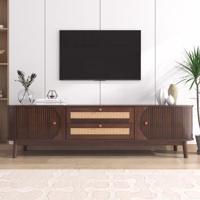 Mobile TV GL Store in Rattan e Legno in stile Rustico, color Marrone e Beige