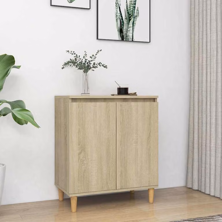 Credenza in stile scandinavo vidaXL con gambe in legno massello, colore beige e marrone, L: 60 cm, P: 35 cm, H: 70 cm