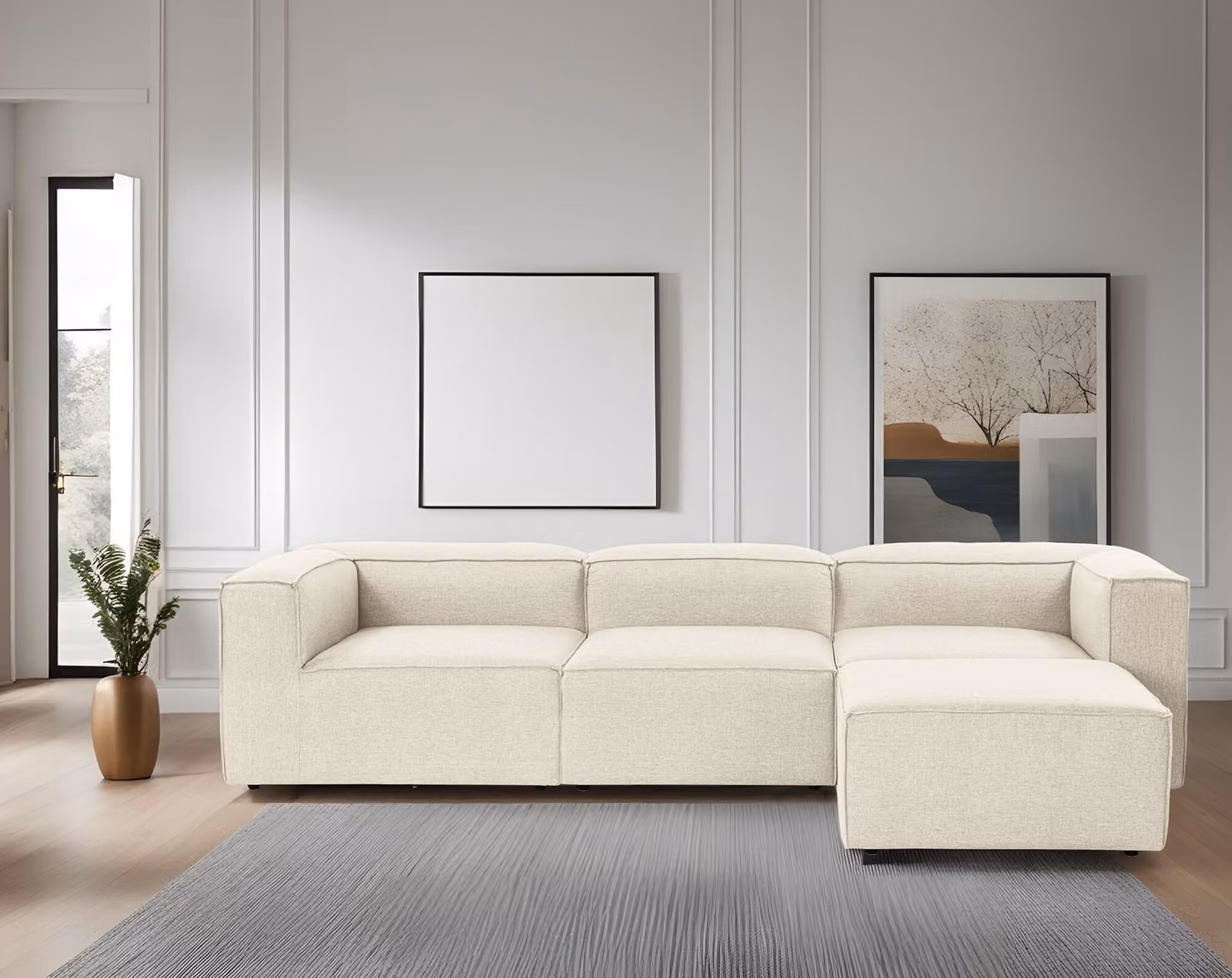 Hanah Home, Fora - Ecru, divano angolare, 100% carpino bianco, ecru, 297 x 190 x 66 cm