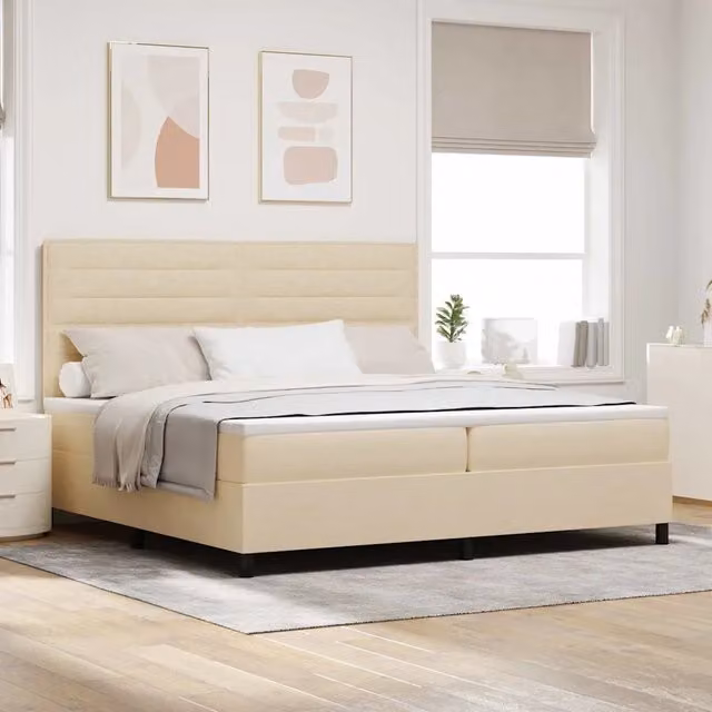 Letto a molle con materasso vidaXL in tessuto beige L/P/H: 200 x 200 x 28 cm