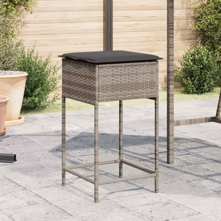 Set di 2 sgabelli da bar vidaXL in polyrattan grigio con cuscini rimovibili