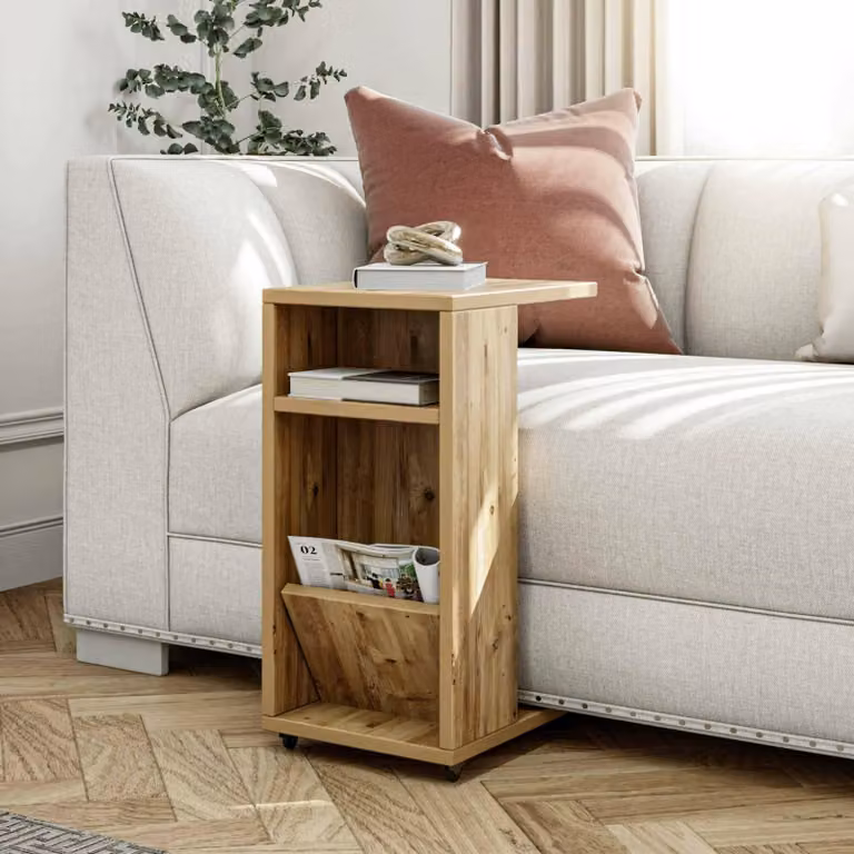 Dmora Tavolino da Salotto Blas 40x30x63h cm Marrone Quercia, 3 Vani Gambe con Ruote
